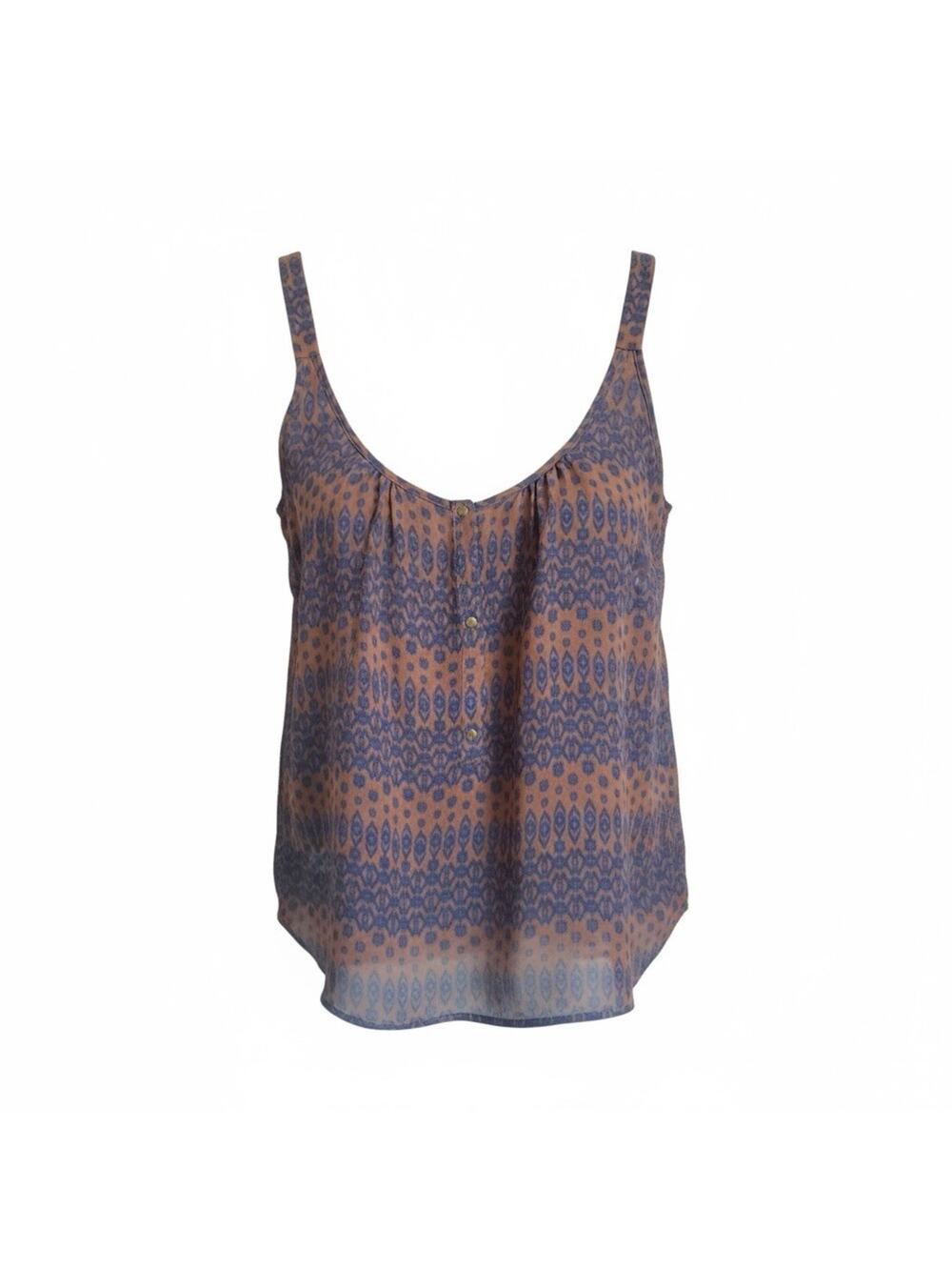 A.L.C. Silk Ikat Print Button Front Cami Tank Top Boho Minimalist Chic Layering